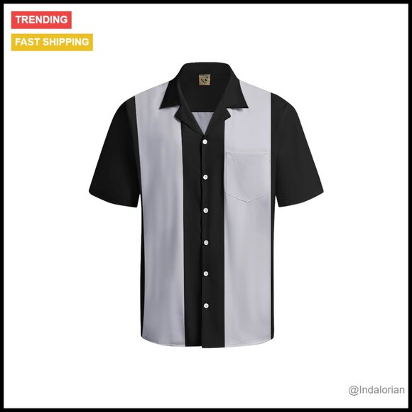 Retro Vintage Bowling Button Down Shirt Short Sleeve Camp Collar Casual